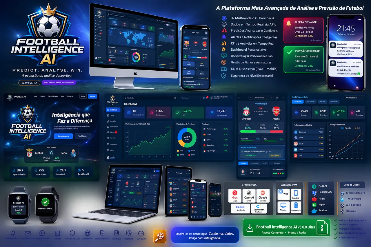 Pré-visualização da plataforma Football Intelligence AI